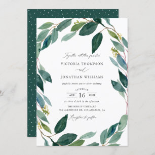 Watercolor Eucalyptus Wreath Botanical Wedding Invitation