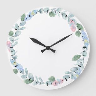 Watercolor Eucalyptus Wreath Wall Clock