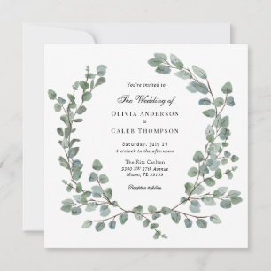 Watercolor Eucalyptus Wreath Wedding Invitation