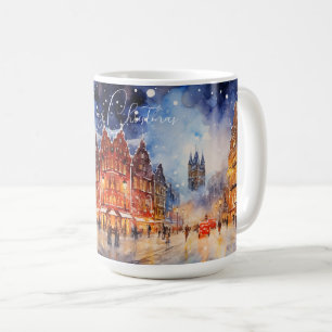 Watercolor European Winter Cityscape Christmas Coffee Mug