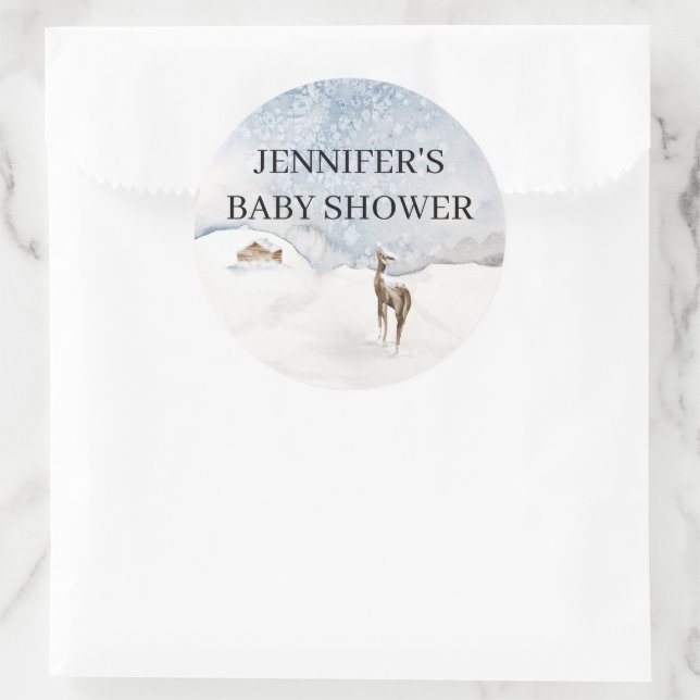 Watercolor evergreen baby shower  classic round sticker (Bag)