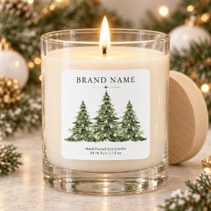 Watercolor Evergreen Christmas Trees Candle Label