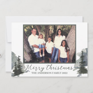 Watercolor Evergreen Mountain Scene Holiday  Thank You Card