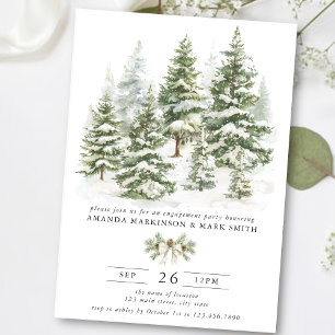 Watercolor Evergreen Winter Engagement Party Invitation