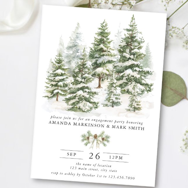 Watercolor Evergreen Winter Engagement Party Invitation (Creator Uploaded)