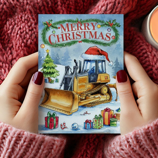 Watercolor Excavator Construction Christmas Card (Watercolor Excavator Construction Christmas Card)