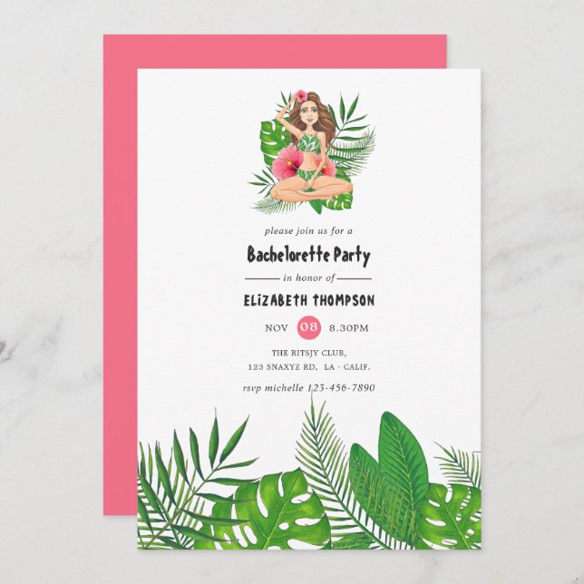 Watercolor Exotic Aloha Luau Bachelorette Weekend Invitation (Front/Back)