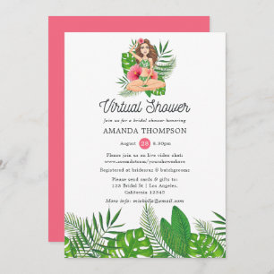 Watercolor Exotic Aloha Luau Virtual Bridal Shower Invitation