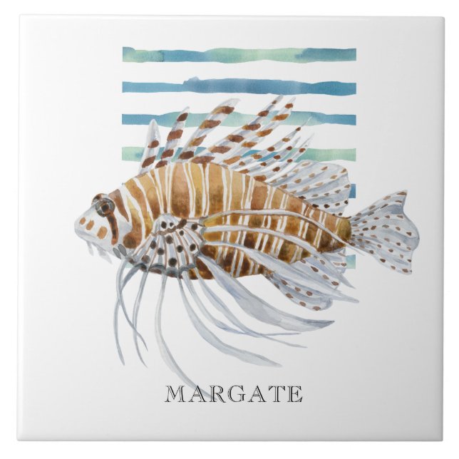 Watercolor Exotic FISH Beach Coastal MARGATE  Tile (Front)