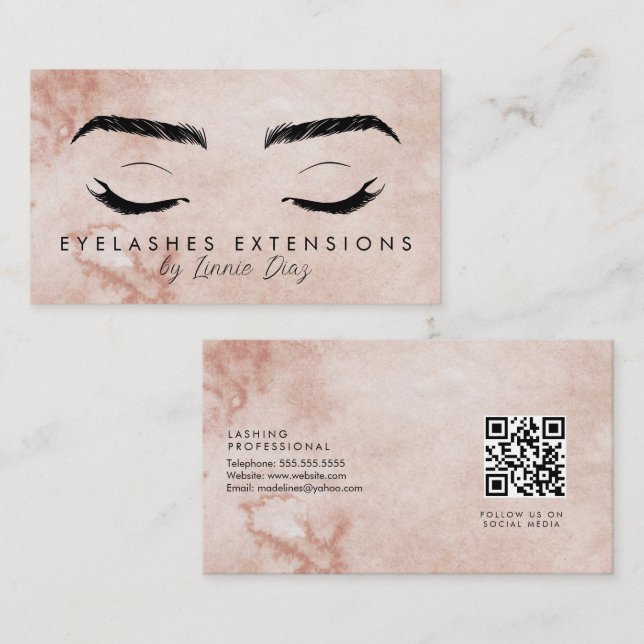 Watercolor Eyelashes Extensions Salon Beauty Business Card (Front/Back)