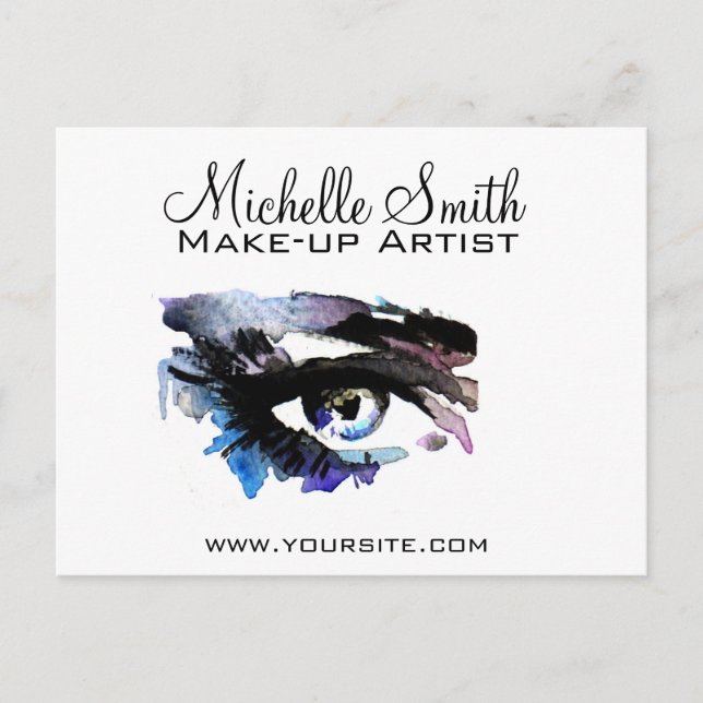 Watercolor eyes lash extension makeup branding postcard (Front)