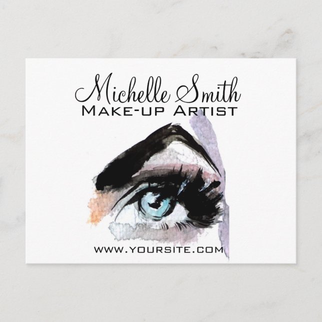 Watercolor eyes lash extension makeup branding postcard (Front)
