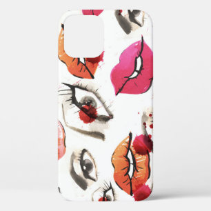 Watercolor Eyes & Lips Pattern iPhone 12 Case