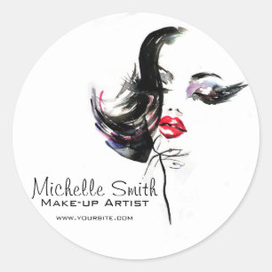 Watercolor face makeup artist branding classic round sticker