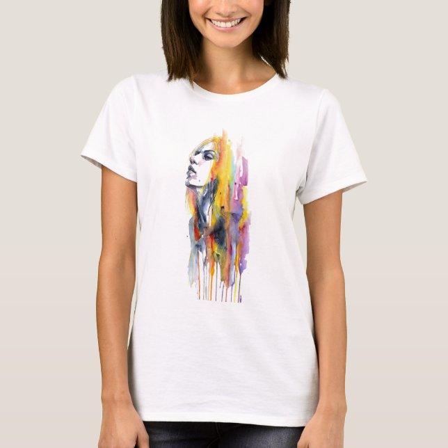 Watercolor Face Makeup Artist Branding T-Shirt (Front)