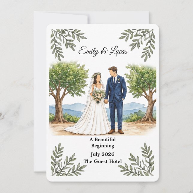Watercolor Faceless Couple Wedding Invitation (Front)