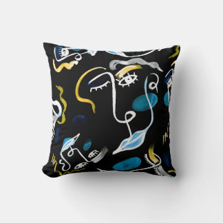 Watercolor faces and geometric shapes abstract ill cushion