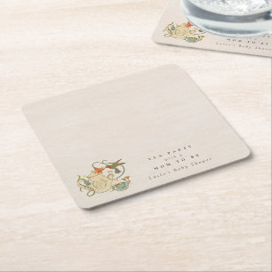 Watercolor Faecore floral Tea Party Baby Shower Square Paper Coaster