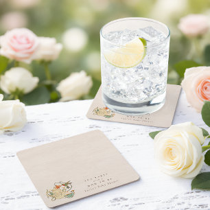 Watercolor Faecore floral Tea Party Baby Shower Square Paper Coaster