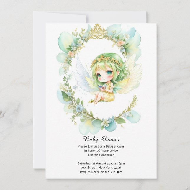 Watercolor Fairy Baby Shower Invitation (Front)