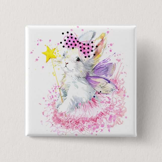 Watercolor Fairy Bunny 15 Cm Square Badge (Front)