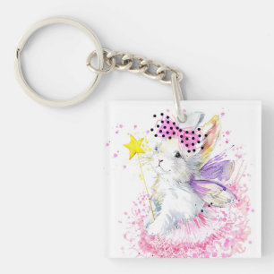 Watercolor Fairy Bunny Key Ring