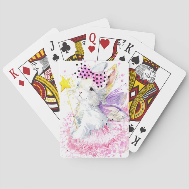 Watercolor Fairy Bunny Playing Cards (Back)