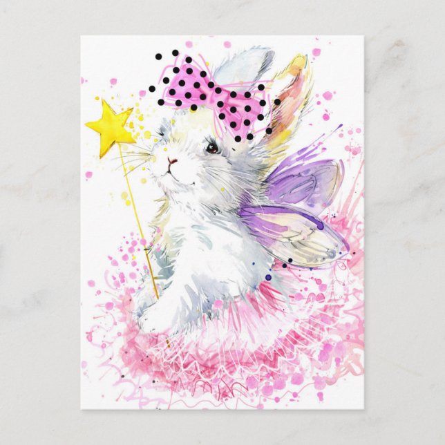 Watercolor Fairy Bunny Postcard (Front)