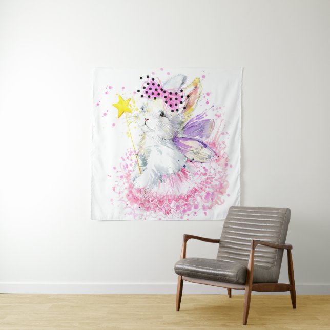 Watercolor Fairy Bunny Tapestry (In Situ)
