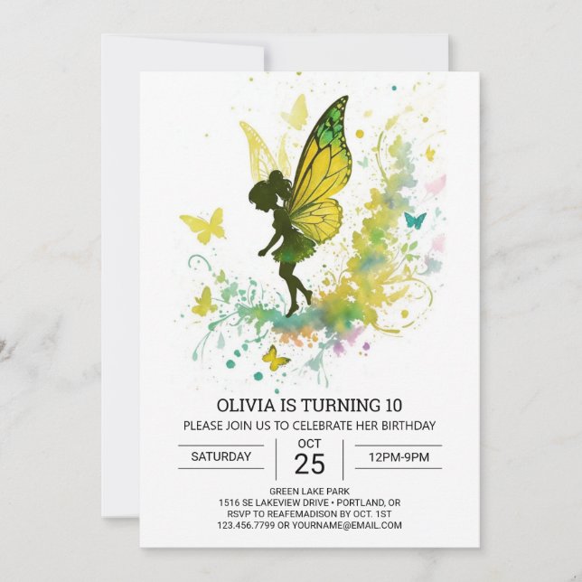 Watercolor Fairy Dream Birthday Invitation (Front)