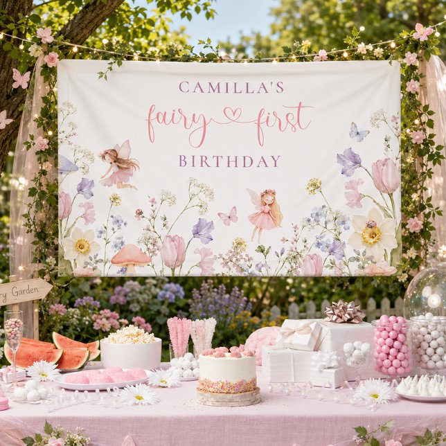 Watercolor Fairy First Birthday  Banner (Creator Uploaded)