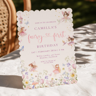 Watercolor Fairy First Birthday Invitation