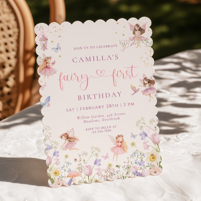 Watercolor Fairy First Birthday Invitation (Creator Uploaded)