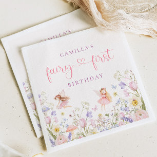 Watercolor Fairy First Birthday Napkin