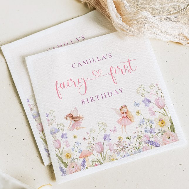 Watercolor Fairy First Birthday Napkin (Creator Uploaded)