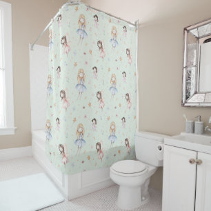 Watercolor Fairy Flowers Green Whimsical Fairytale Shower Curtain