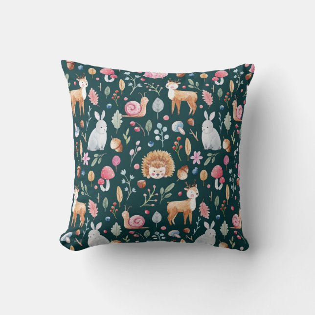 Watercolor Fairy Forest Children's Pattern Cushion (Front)