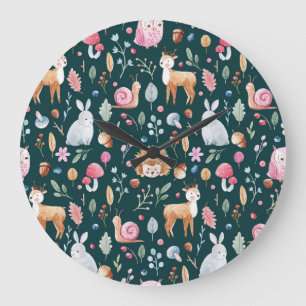 Watercolor Fairy Forest Children's Pattern Large Clock