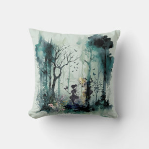 Watercolor Fairy in Forest Cushion