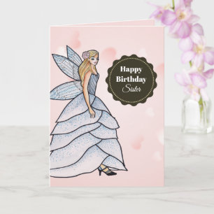 Watercolor Fairy Princess White Grey Petal Dres Card
