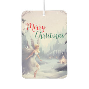 Watercolor fairy snowflake merry Xmas tree party Car Air Freshener