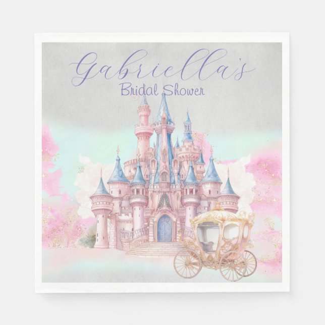 Watercolor Fairy Tale Theme Castle & Carriage Napkin (Front)