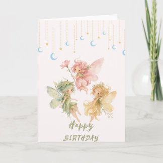 Watercolor Fairy Trio Happy Birthday Card - Celest