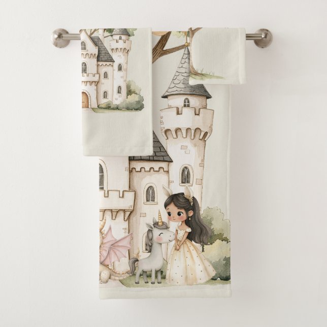 Watercolor Fairytale Princess Whimsical Bath Towel Set (Insitu)