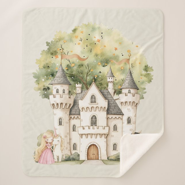 Watercolor Fairytale Princess Whimsical Sherpa Blanket (Front)