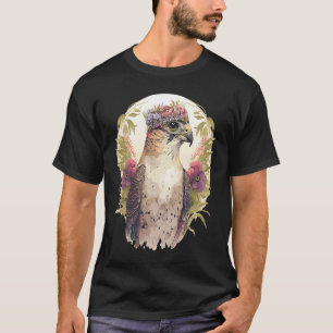 Watercolor Falcon Birds Of Prey Flower Crown Flora T-Shirt