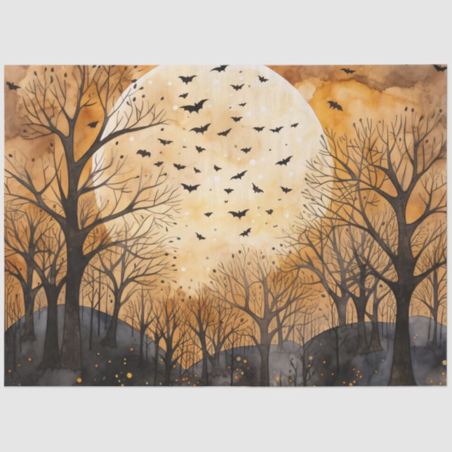 Watercolor Fall Autumn Bats Decoupage Tissue Paper (Front)
