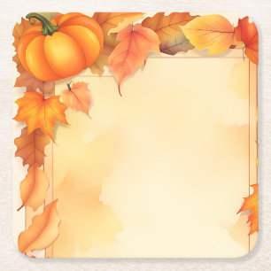 Watercolor Fall Autumn Halloween Thanksgiving Square Paper Coaster