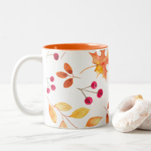 Watercolor Fall Autumn Leaves Watercolor Two-Tone Coffee Mug
