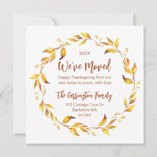 Watercolor Fall Autumn Leaves We've Moved. Holiday Card